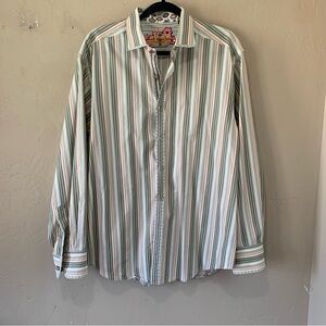 Men’s Robert Graham Striped Button Front Shirt Sz XL Multicolored Designer